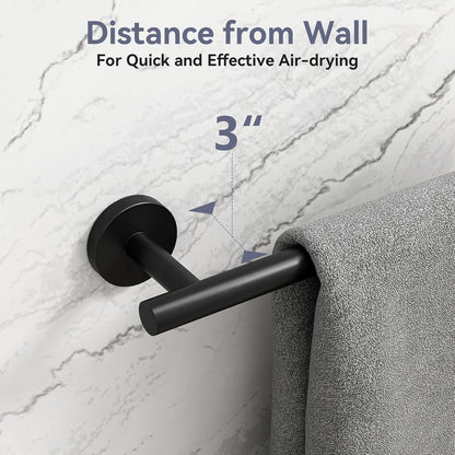 Skiennix Matte Black Towel Bar - 24 Inch Wall-Mounted Towel Rack | Durable SUS304 Stainless Steel