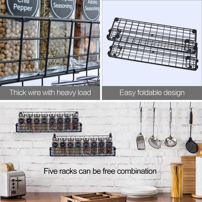 X-cosrack Spice Rack Organizer, 5-Tier Wall Spice Rack, Stackable Hanging Spice Jars Storage Racks, Great for Kitchen and Pantry, Up to Storage 48 Jars(Patent No.:D909138S)