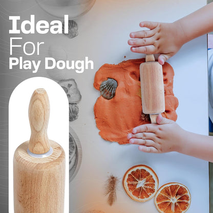 Skiennix 9-Inch Wooden Rolling Pin for Kids - Ideal for Baking, Play Dough, and Arts & Crafts