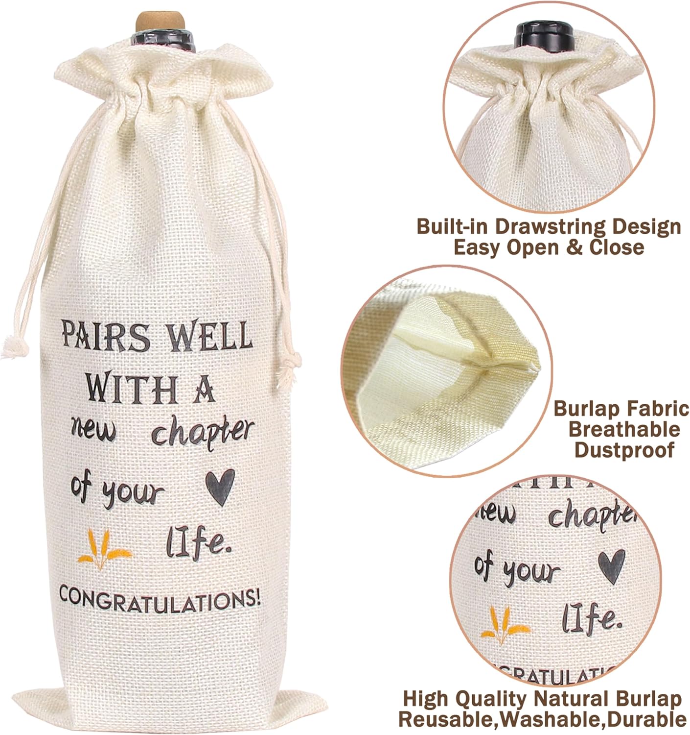 New Chapter Wine Bag 1Pcs New Job Gifts Farewell Gift Bag for Friends Women Men Pairs Well With a New Chapter of Your Life, New Job Gifts For Coworker Boss Going Away Gift