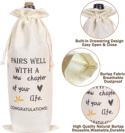 New Chapter Wine Bag 1Pcs New Job Gifts Farewell Gift Bag for Friends Women Men Pairs Well With a New Chapter of Your Life, New Job Gifts For Coworker Boss Going Away Gift