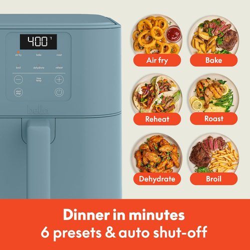 Bella 6 Qt Slim Air Fryer - EverGood™ Ceramic Nonstick, Adjustable Temp, 6 Cooking Presets, Surf Color