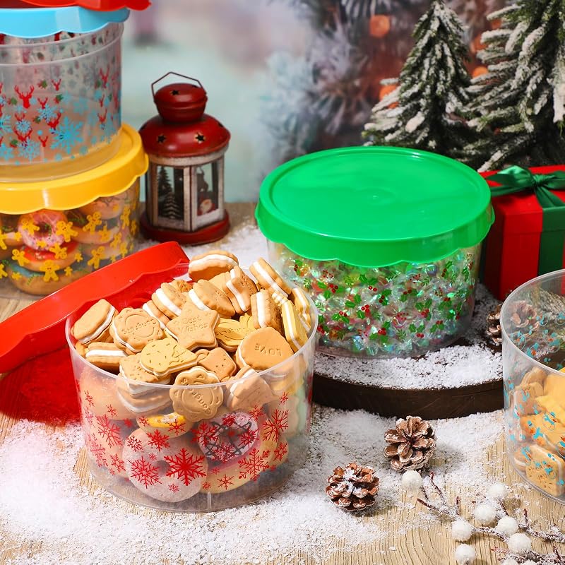 6 Pcs Christmas Cookie Storage Buckets with Lids - Candy Jars Holiday Set
