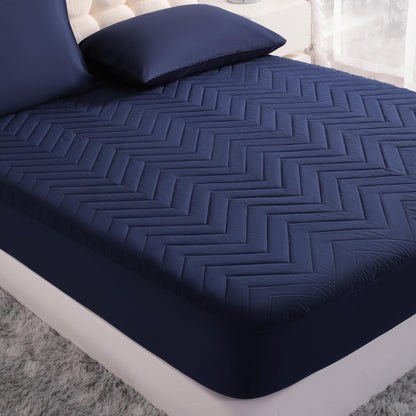 NTBAY Waterproof Mattress Protector - Quilted Twin Fitted Cover with 15" Deep Pocket | Soft, Breathable, Machine Washable - Navy Blue