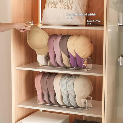 Clear Acrylic Baseball Cap Organizer Rack - Space-Saving 2-Pack Holds 14 Hats for Closet or Entryway