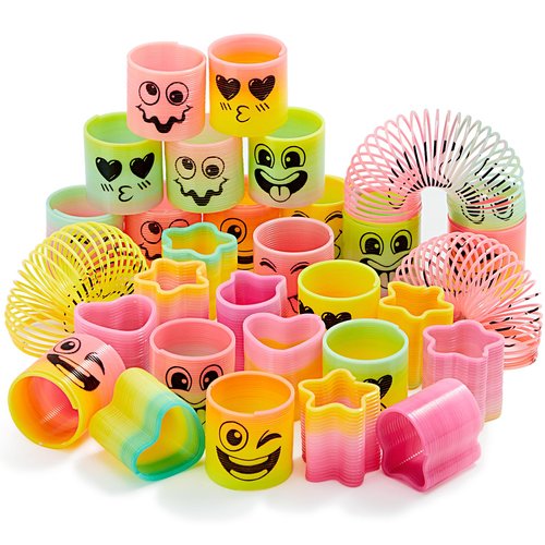 JOYIN 30 Pcs Spring Rainbow Party Favor, Mini Plastic Coil Spring Toy, Fidget Stress Coil Mini Springs Bulk Toys for Carnival Prize Birthday, Easter Goodie Bag Stuffers