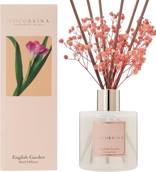 Cocorrína Reed Diffuser - English Garden Scented Home Fragrance | 8 Sticks for Elegant Bathroom Decor