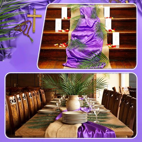 Frienda 52 Pcs Easter Communion Table Decor - 10 ft Purple Cloth Runner & 15.7 Inch Palm Leaves