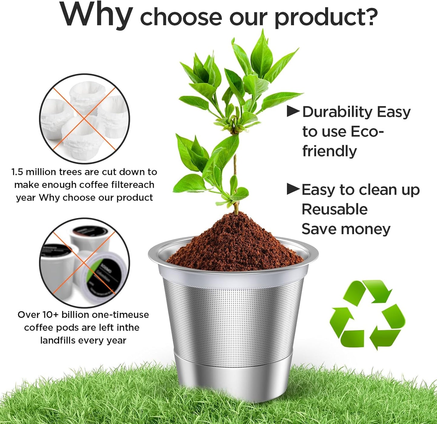 Skiennix Reusable K Cups - Universal Stainless Steel Filters for Keurig 1.0 & 2.0 | 4-Pack