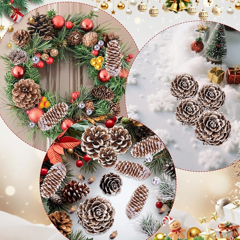 Snowy Pine Cones & Berry Stem Craft Kit - 140 Pcs Holiday Decor (Variation: Snow)
