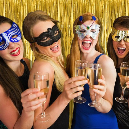 Gold Fringe Curtain Backdrop by [Brand Name] - 10 Pack Tinsel Streamers for Parties & Events | Perfect for Birthdays, Christmas, & Graduations