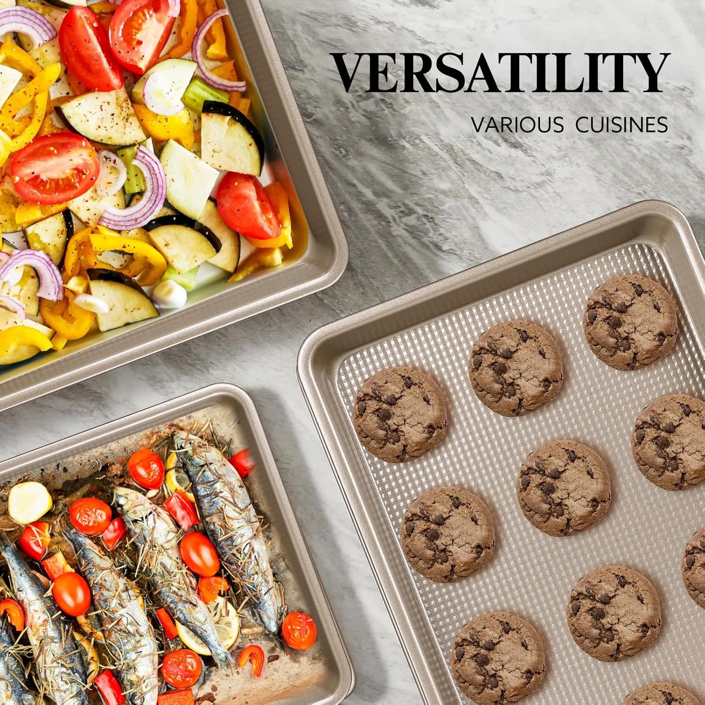 Skiennix Nonstick Baking Pan Set - Heavy Duty Cookie Sheets for Perfect Baking | 9x13in & 10x15in, Gold