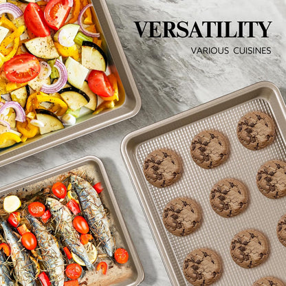 Skiennix Nonstick Baking Pan Set - Heavy Duty Cookie Sheets for Perfect Baking | 9x13in & 10x15in, Gold