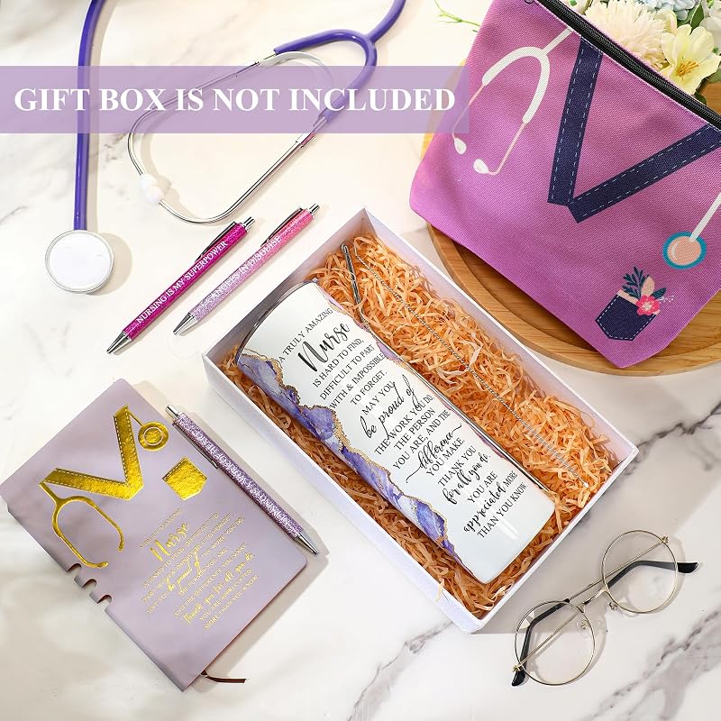 Nurse Gift Set 20 Oz Marble Tumbler, Makeup Bag & Notepad - Purple (Variation: Purple)
