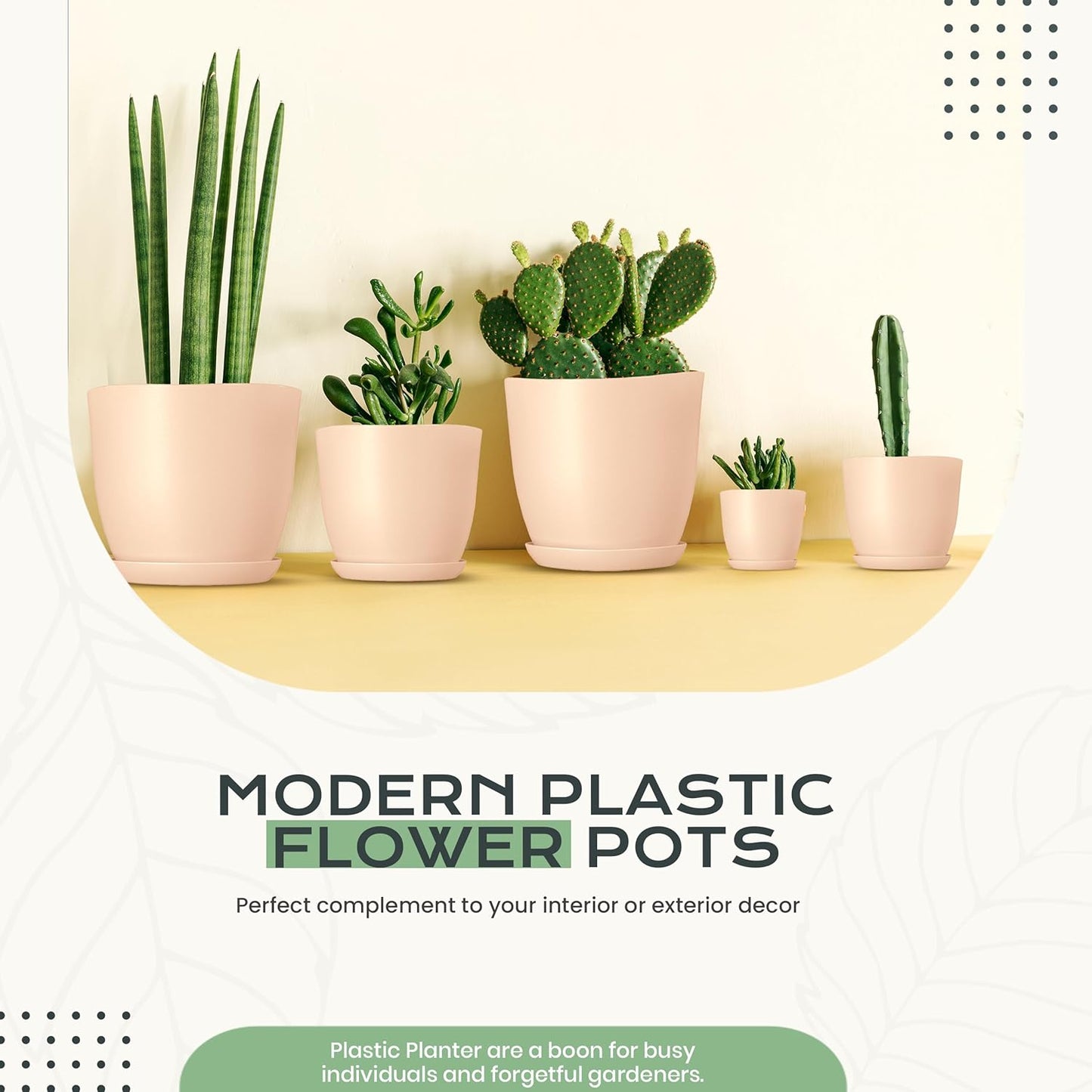 Utopia Home - Indoor Plant Pots with Drainage - 7 to 4.8 Inches Plastic Planters for Cactus & Succulents (Pink, Set of 10)
