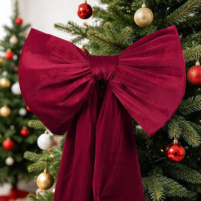 Dark Red 75x23 Inch Giant Velvet Christmas Bow - Plush 3D Ribbon