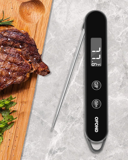 Meat Thermometer - Instant Read Digital Cooking & Grilling Thermometer with Folding Probe | Backlit LCD, Magnetic Storage (Black)