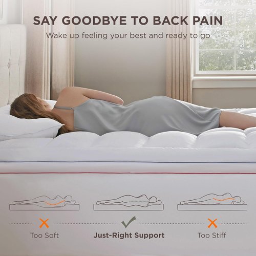 Bedsure Queen Mattress Topper - Extra Thick Pillow Top Pad for Back Pain Relief | Fits Up to 21 Inches, White