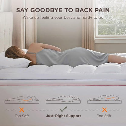 Bedsure Queen Mattress Topper - Extra Thick Pillow Top Pad for Back Pain Relief | Fits Up to 21 Inches, White