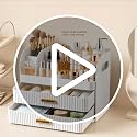 Makeup Organizer with Drawers and Brush Holder - Large White Vanity Storage