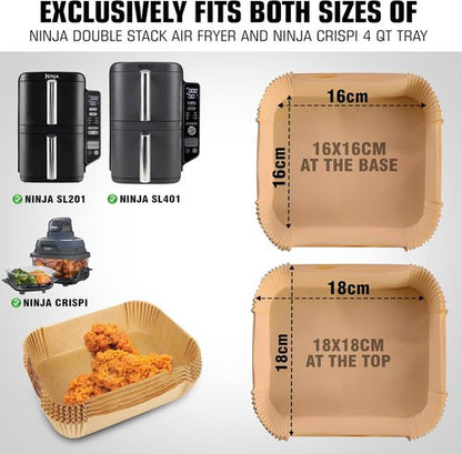 FryEasy Air Fryer Liners - 150pcs Disposable Paper Liners for Ninja DoubleStack SL401 8-10QT