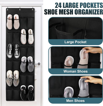 Skiennix Over The Door Shoe Organizer - 24 Large Pockets for Enhanced Closet Storage