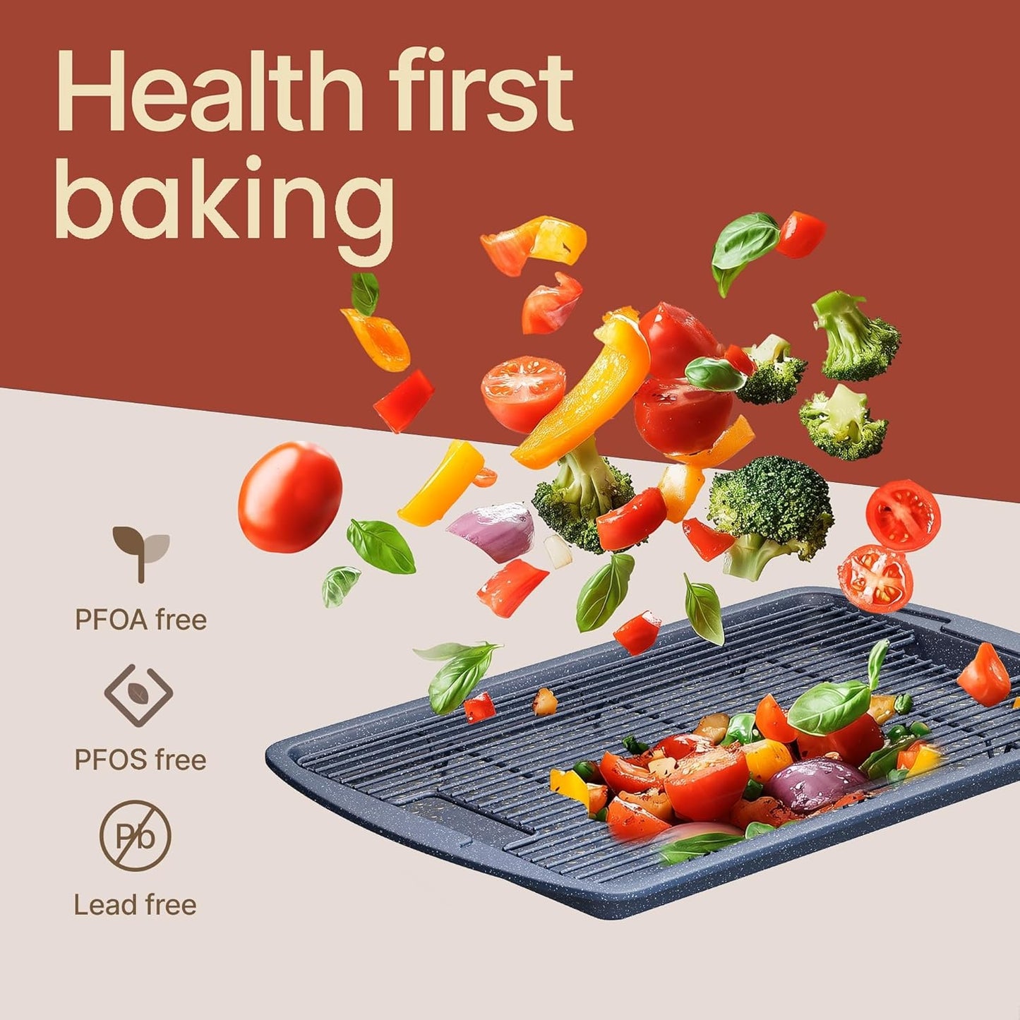 Skiennix Cookie Sheet Set - Nonstick Blue Marble Carbon Steel Pan & Cooling Rack | Oven Safe Up to 450°F, 17.4" Pan & 14.7" Rack