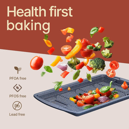 Skiennix Cookie Sheet Set - Nonstick Blue Marble Carbon Steel Pan & Cooling Rack | Oven Safe Up to 450°F, 17.4" Pan & 14.7" Rack