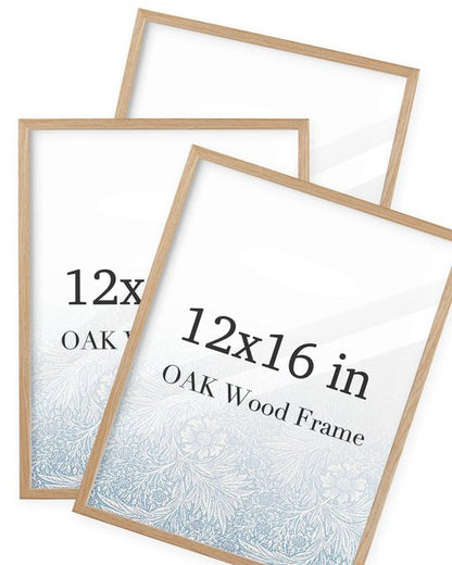 UPWOIGH 12x16 Oak Wood Picture Frame - Minimalist 12x16 Poster Frame, 12"x16" Picture Frame Wood, Natural Solid Wooden Picture Frames for Wall Art Photo and Prints (Set of 3)