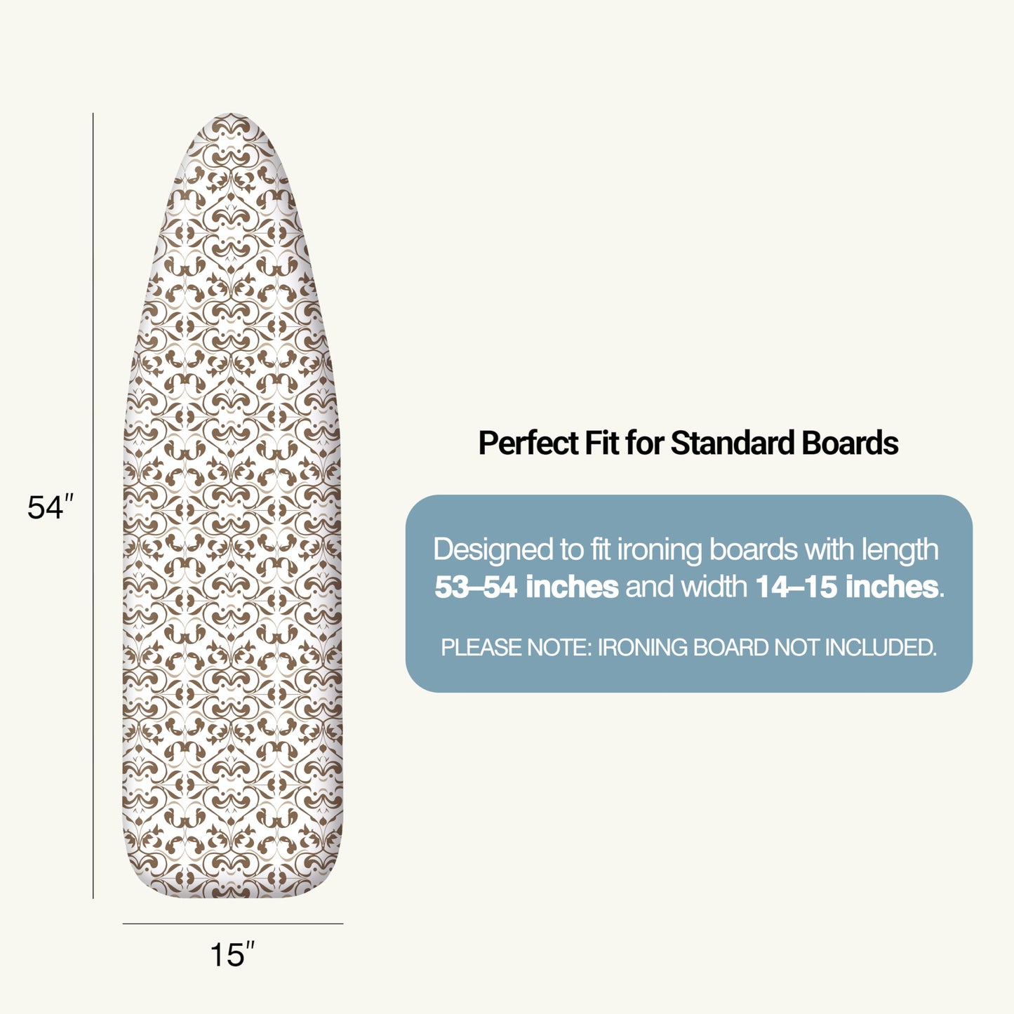 UniSimp Ironing Board Cover and Pad 15"x54" Extra Thick Natural Cotton, Scorch and Stain Resistant Padding, Standard Size Iron Board Cover with Fasteners Heavy Duty Elastic Edge, Heatproof Taupe