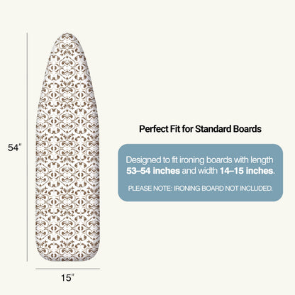 UniSimp Ironing Board Cover and Pad 15"x54" Extra Thick Natural Cotton, Scorch and Stain Resistant Padding, Standard Size Iron Board Cover with Fasteners Heavy Duty Elastic Edge, Heatproof Taupe