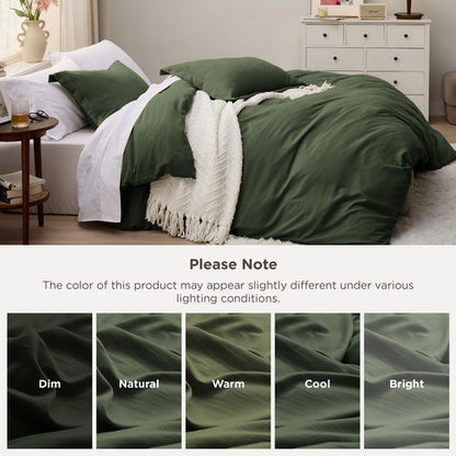 Bedsure Olive Green Duvet Cover Full Size - 3 Pieces Prewashed Extra Soft Cotton-Like Polyester Bedding Set, Includes 1 Duvet Cover 80x90 Inches with Zipper Closure & 2 Pillow Shams, No Comforter