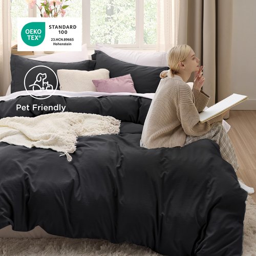 Bedsure Black California King Duvet Cover - Prewashed Cotton-Like Polyester Extra Soft Bedding Set, Includes 1 Cal King Duvet Cover 104x98 Inches with Zipper Closure & 2 Pillow Shams, No Comforter