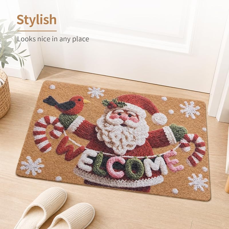 Santa Claus Welcome Doormat 17x29 Inch Non-Slip Indoor Outdoor Rug - Christmas