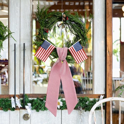 Hahafelt Patriotic Wreath Sashes - American Flag Design | 56 x 4.5 Inch Red & White Stripes for July 4th Decor