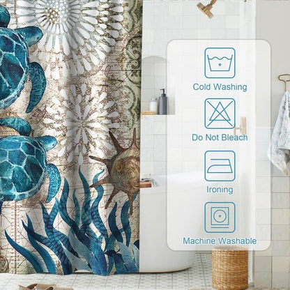 Final Friday Nautical Green Sea Turtles Beach Theme Fabric Shower Curtain Sets Bathroom Blue Ocean Decor with Grommets and Hooks - 72 x 72 Inch Teal