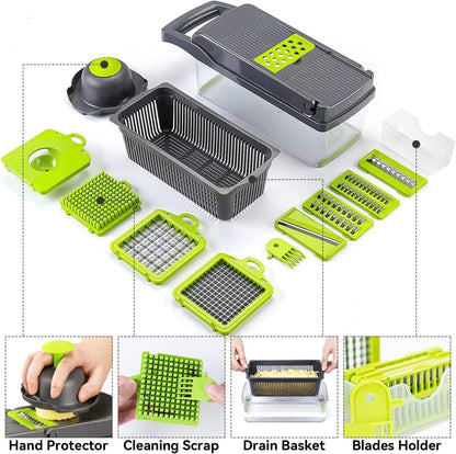 Skiennix Multi-Function Vegetable Chopper - 12-in-1 Pro Veggie Slicer & Dicer with Container for Easy Meal Prep