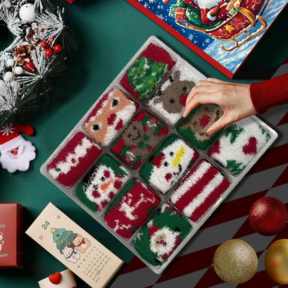 Skiennix Christmas Fuzzy Sock Advent Calendar - 12 Days of Cozy Socks for Adults & Kids | Perfect Holiday Gift