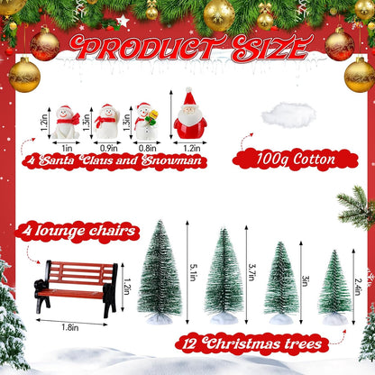 Soaoo 29-Piece Ceramic Christmas Village Set - 8 LED Houses, 12 Trees, 4 Snowmen & Benches | Festive Tabletop Decor