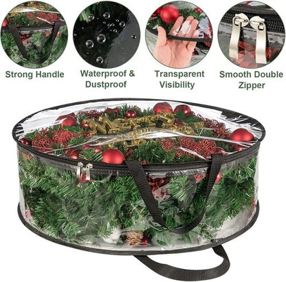 Clear Wreath Storage Bag by [Brand Name] - Heavy Duty PVC Protector for 24x8 Inch Christmas Wreaths | Includes Handle