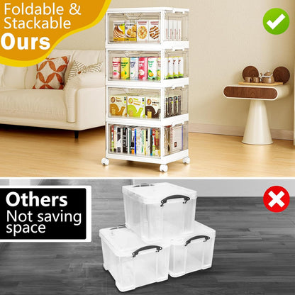 SNSLXH Clear Storage Bins - 24QT Portable Bins with Lid & Wheels | Stackable 4-Tier Design for Home & Office
