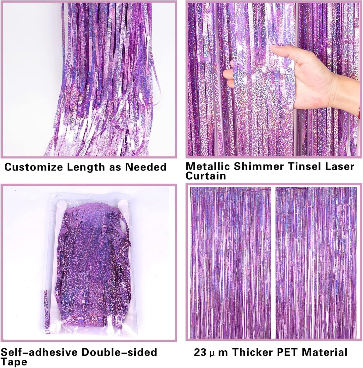 Skiennix Pink Metallic Tinsel Foil Fringe Curtains - 2 Pack 3.2ft x 8.2ft Backdrop for Parties & Events