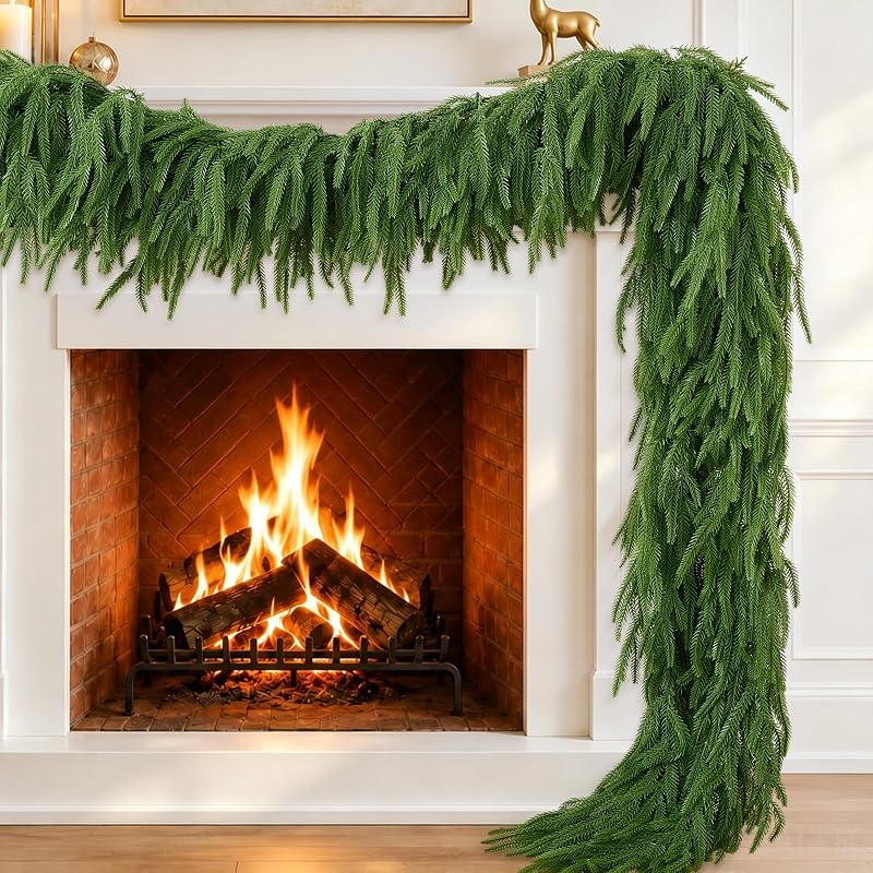 4Pcs 9Ft Christmas Norfolk Pine Garland - Faux Greenery for Mantle (Variation: 4+9 FT)
