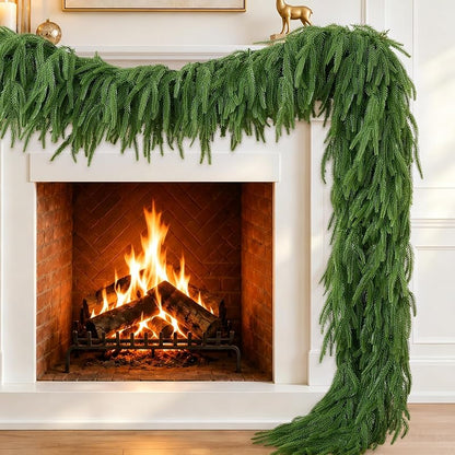 4Pcs 9Ft Christmas Norfolk Pine Garland - Faux Greenery for Mantle (Variation: 4+9 FT)