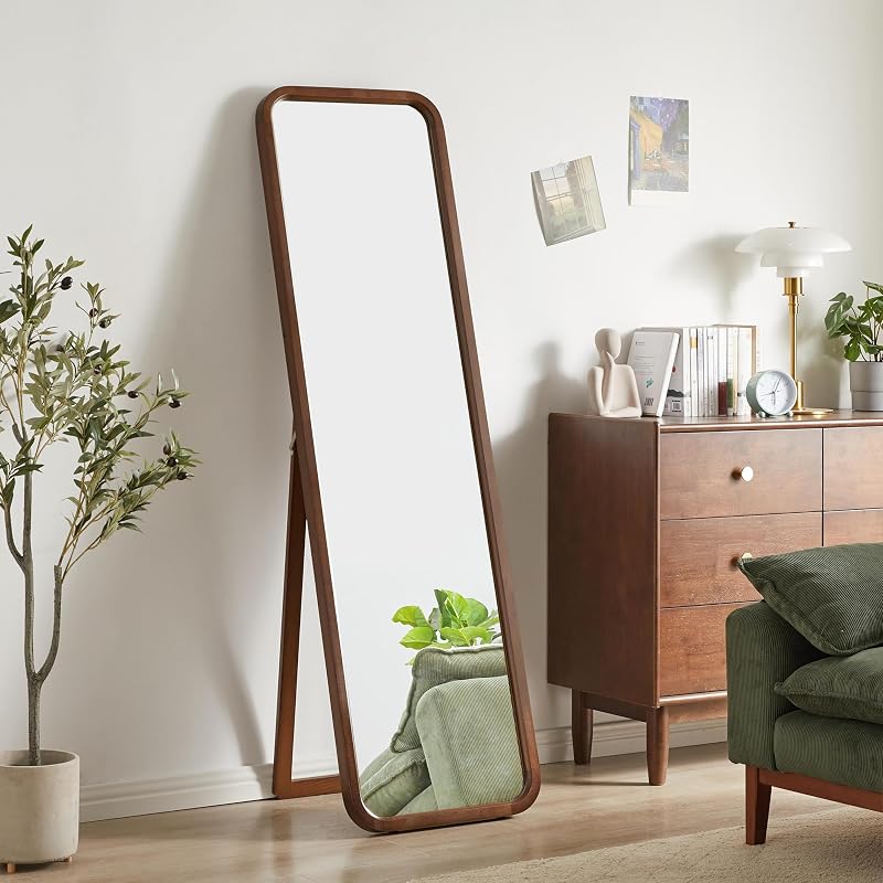 Brown 63" x 18" Wood Full-Length Mirror – Freestanding Floor Mirror with Stand