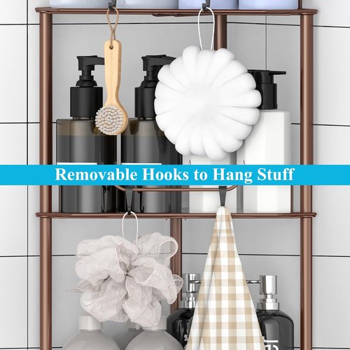 HuggieGems 3-Tier Corner Shower Caddy Organizer - Versatile Bathroom Shelf Rack with Hooks