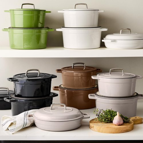 Martha by Martha Stewart 3.5 QT Enameled Cast Iron Braiser with Lid - Elegant Crescent Moon Color