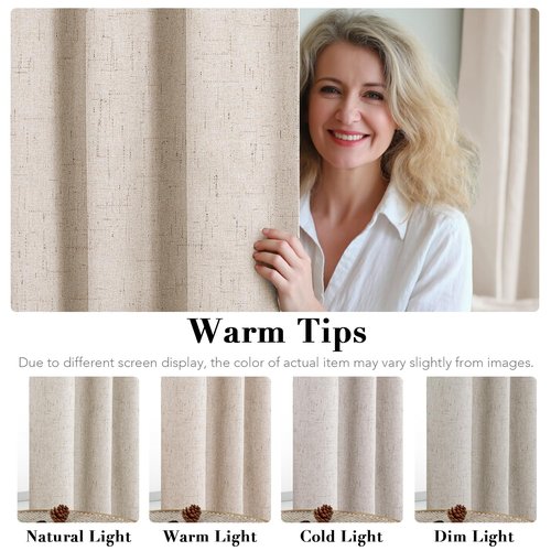H.VERSAILTEX Linen Blackout Curtains 54 Inches Long 100% Blackout Thermal Insulated Textured Linen Look Curtain Draperies Anti-Rust Grommet, Energy Saving with White Liner, 2 Panels, Natural