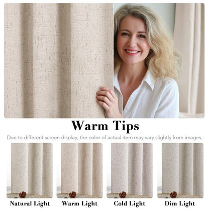 H.VERSAILTEX Linen Blackout Curtains 54 Inches Long 100% Blackout Thermal Insulated Textured Linen Look Curtain Draperies Anti-Rust Grommet, Energy Saving with White Liner, 2 Panels, Natural