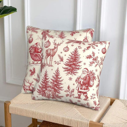 Vintage Christmas 18x18 Inch Throw Pillow Covers - 2 Pack, Reversible
